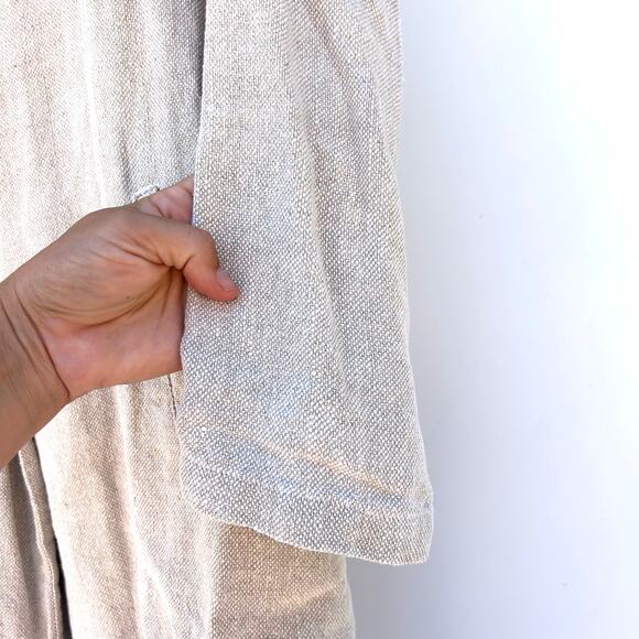 Filosofia Linen Coat Taupe XS Button Minimalist Sustainable Oversized Wabi-Sabi - Picture 6 of 10